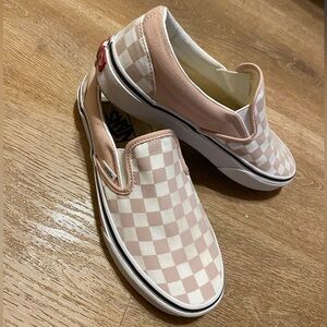 Vans Pink and White Checkered Slip-On Shoes